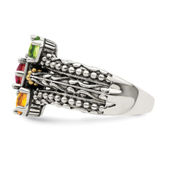 Sterling Silver Antiqued w/14k 5-stone Mother's Ring - 14
