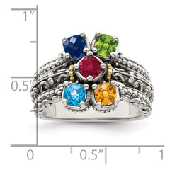 Sterling Silver Antiqued w/14k 5-stone Mother's Ring Mounting - 14