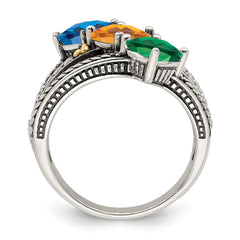 Sterling Silver Antiqued w/14k 3-stone Mother's Ring - 34