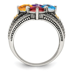 Sterling Silver Antiqued w/14k 4-stone Mother's Ring - 27