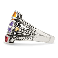 Sterling Silver Antiqued w/14k 4-stone Mother's Ring - 26