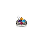 Sterling Silver Antiqued w/14k 4-stone Mother's Ring - 26