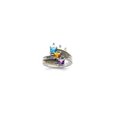 Sterling Silver Antiqued w/14k 3-stone w/Diamond Genuine Mother's Ring - 5