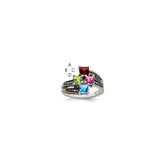Sterling Silver Antiqued w/14k 4-stone w/Diamond Genuine Mother's Ring - 4