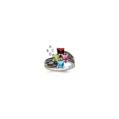 Sterling Silver Antiqued w/14k 4-stone w/Diamond Mother's Ring - 25