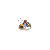 Sterling Silver Antiqued w/14k 5-stone w/Diamond Genuine Mother's Ring - 3