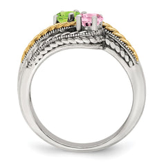 Sterling Silver Antiqued w/14k 2-stone Mother's Ring - 24