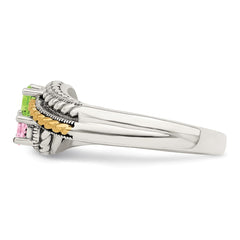 Sterling Silver Antiqued w/14k 2-stone Mother's Ring - 23