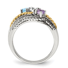 Sterling Silver Antiqued w/14k 3-stone Mother's Ring - 23