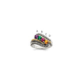 Sterling Silver Antiqued w/14k 4-stone Mother's Ring - 31