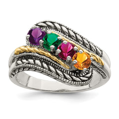 Sterling Silver Antiqued w/14k 4-stone Mother's Ring - 36