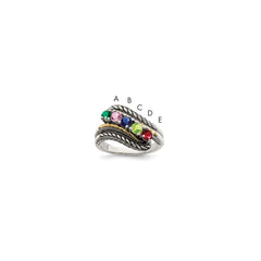 Sterling Silver Antiqued w/14k 5-stone Mother's Ring - 23