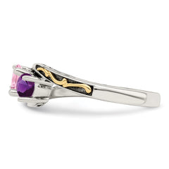 Sterling Silver Antiqued w/14k 2-stone Mother's Ring - 27