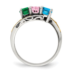 Sterling Silver Antiqued w/14k 3-stone Mother's Ring - 27