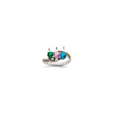 Sterling Silver Antiqued w/14k 3-stone Mother's Ring - 27
