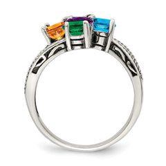 Sterling Silver Antiqued w/14k 5-stone Mother's Ring - 44