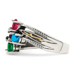 Sterling Silver Antiqued w/14k 5-stone Mother's Ring - 10