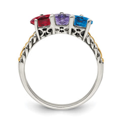 Sterling Silver Antiqued w/14k 3-stone Mother's Ring - 48