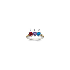 Sterling Silver Antiqued w/14k 3-stone Mother's Ring - 45