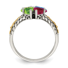 Sterling Silver Antiqued w/14k 4-stone Mother's Ring - 47