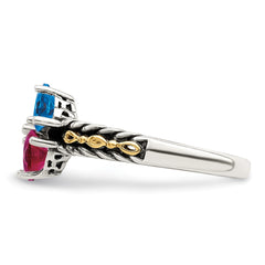 Sterling Silver Antiqued w/14k 4-stone Mother's Ring - 47