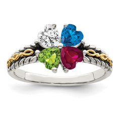 Sterling Silver Antiqued w/14k 4-stone Mother's Ring - 47