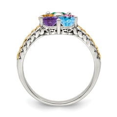 Sterling Silver Antiqued w/14k 5-stone Mother's Ring - 2