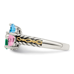 Sterling Silver Antiqued w/14k 5-stone Mother's Ring - 2