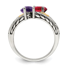 Sterling Silver Antiqued w/14k 2-stone Mother's Ring - 4