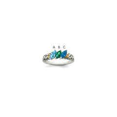 Sterling Silver Antiqued w/14k 3-stone Mother's Ring Mounting - 37