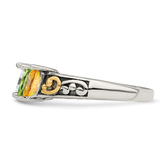 Sterling Silver Antiqued w/14k 4-stone Mother's Ring - 24