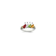 Sterling Silver Antiqued w/14k 4-stone Mother's Ring - 42