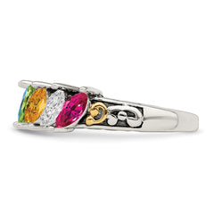 Sterling Silver Antiqued w/14k 5-stone Mother's Ring - 7