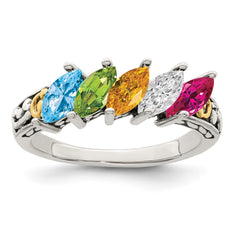 Sterling Silver Antiqued w/14k 5-stone Mother's Ring - 7