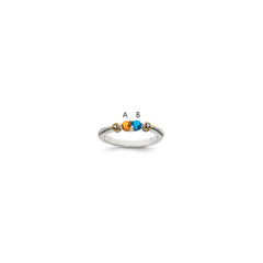 Sterling Silver Antiqued w/14k 2-stone w/Diamond Mother's Ring - 55