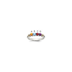 Sterling Silver Antiqued w/14k 4-stone w/Diamond Mother's Ring - 61