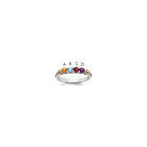 Sterling Silver Antiqued w/14k 4-stone w/Diamond Mother's Ring - 59