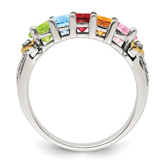 Sterling Silver Antiqued w/14k 5-stone w/Diamond Mother's Ring - 86