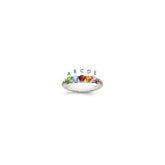 Sterling Silver Antiqued w/14k 5-stone w/Diamond Mother's Ring - 13
