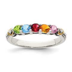 Sterling Silver Antiqued w/14k 5-stone w/Diamond Mother's Ring - 86