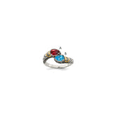 Sterling Silver Antiqued w/14k 2-stone w/Diamond Mother's Ring - 70