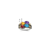 Sterling Silver Antiqued w/14k 4-stone w/Diamond Mother's Ring - 6