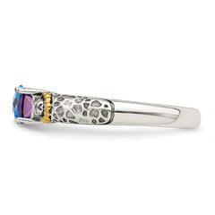 Sterling Silver Antiqued w/14k 2-stone w/Diamond Mother's Ring - 10