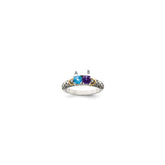 Sterling Silver Antiqued w/14k 2-stone w/Diamond Mother's Ring - 11