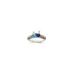 Sterling Silver Antiqued w/14k 2-stone w/Diamond Mother's Ring - 11