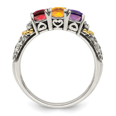 Sterling Silver Antiqued w/14k 3-stone w/Diamond Mother's Ring Semi-Mount - 14