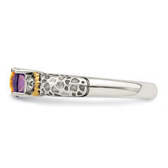 Sterling Silver Antiqued w/14k 3-stone w/Diamond Mother's Ring - 23