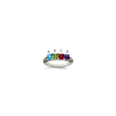 Sterling Silver Antiqued w/14k 4-stone w/Diamond Mother's Ring - 27