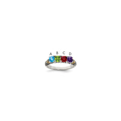 Sterling Silver Antiqued w/14k 4-stone w/Diamond Mother's Ring - 27