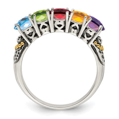 Sterling Silver Antiqued w/14k 5-stone w/Diamond Mother's Ring - 87